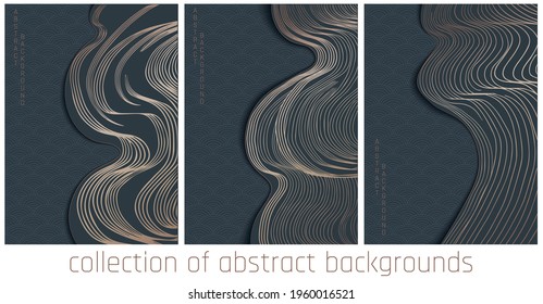 vector collection of abstract background in asian style. black and gold luxury palette 