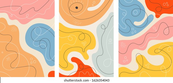 Vector collection of abstract background designs with doodle elements. Social media promotional content, home decoration prints, graphic template designs