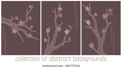 Abstrakte Vektorhintergründe mit einfachem japanischem Muster und stylischem Sakurazweig in braunen Farben