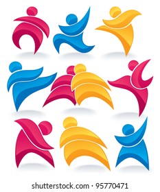 vector collection of abstract, colorful, active people doing fitness