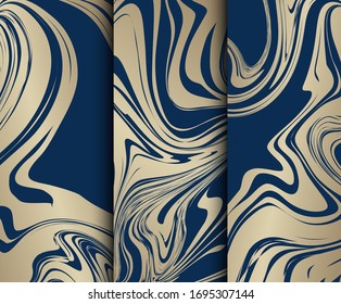 Colección vectorial de fondos abstractos dorados para el diseño de papel pintado, tarjeta de invitación o embalaje. Papel moderno imprimible con efecto de mármol y lámina dorada. 