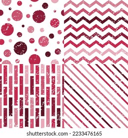 Vector collection of abstract grunge seamless patterns in color 2023 viva magenta