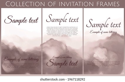 vector collection of abstract invitation with stylized brown watercolour clouds