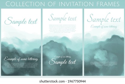vector collection of abstract invitation with stylized green watercolour clouds