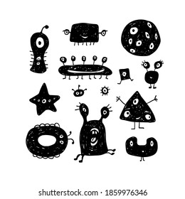 Vector collection of abstract monsters or aliens