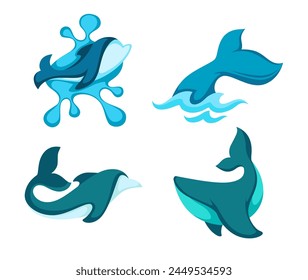 Vector collection of abstract ocean animals, artistically stylized, isolated on white, great for marine themes.