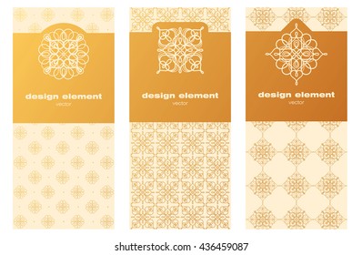 Vector collection of abstract templates for creating packaging design corporate and luxury products. Illustration foil stamping. Gold pattern on a light background.