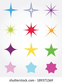 A vector collection of abstract and unique star elements