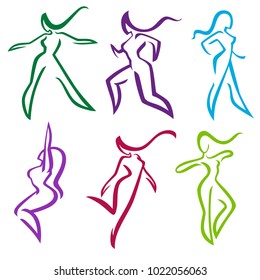vector collection of abstract women in dancing and sportive poses for your logo