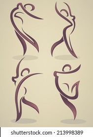 vector collection of abstract women in dancing  pose