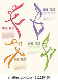 vector collection of abstract women in dancing poses, logo and emblem