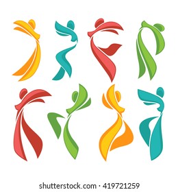 vector collection of abstract women in dancing poses