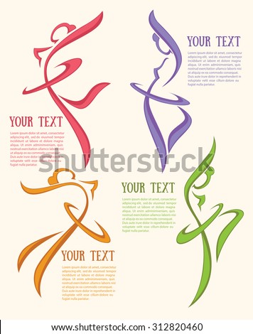 vector collection of abstract women in dancing poses, logo and emblem