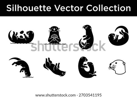 Vector collection of adorable otter silhouettes, showcasing different playful actions and expressions.