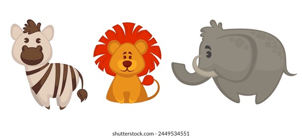 Vector collection of African safari animals, charmingly cartoonish, isolated on white. Ideal for childrens illustrations.