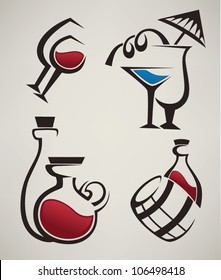 vector collection of alcohol symbols, wine and cocktails