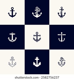vector collection of anchor icons in flat style
