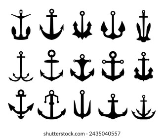 Vector collection of anchor silhouette illustrations