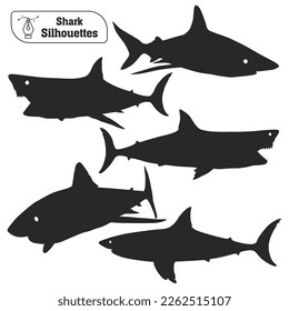 Vector collection of animal shark silhouette in different poses