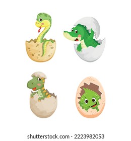 Recogida vectorial de animales en concha de huevo. Coloridas ilustraciones infantiles.
