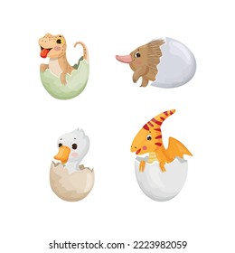 Vektorgrafik von Tieren in Eiern. Farbige Kinderillustrationen.
