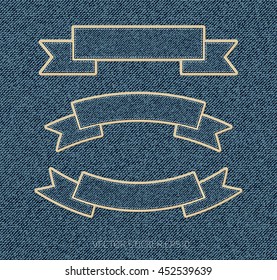 Vector collection of applique style denim ribbon banners