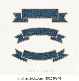 Vector collection of applique style denim ribbon banners