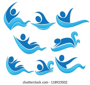 vector collection of aqua park and swimming actions symbols