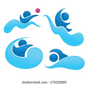 vector collection of aqua park and swimming symbols