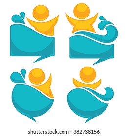 vector collection of aqua park and swimming actions logo, emblem and symbols