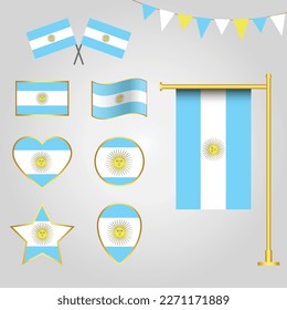 Vector collection of Argentina flag emblems and icons in different shapes vector illustration of Argentina