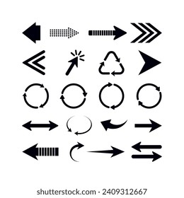 Colección vectorial de símbolos de flecha, siluetas de cursor de diseño plano.