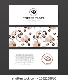 Vector collection of artistic cards with coffee emblems & logo, hand drawn coffee beans & seeds, textures & patterns. Coffee company shop insignia design.