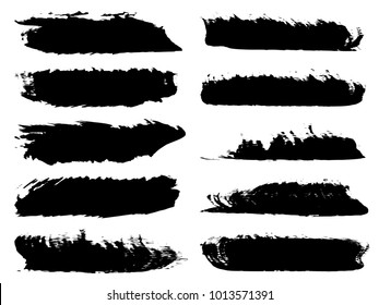 Vector collection of artistic grungy black paint hand made creative brush stroke set isolated on white background. A group of abstract grunge sketches for design education or graphic art decoration