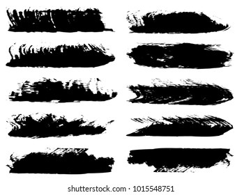 Vector collection of artistic grungy black paint hand made creative brush stroke set isolated on white background. A group of abstract grunge sketches for design education or graphic art decoration
