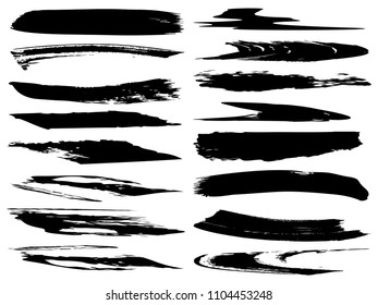 Vector collection of artistic grungy black paint hand made creative brush stroke set isolated on white background. A group of abstract grunge sketches for design education or graphic art decoration