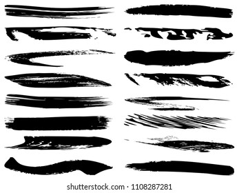 Vector collection of artistic grungy black paint hand made creative brush stroke set isolated on white background. A group of abstract grunge sketches for design education or graphic art decoration