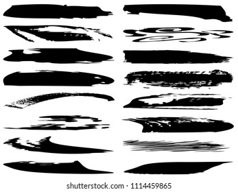 Colección vectorial de pintura negra gruesa artística de mano de pincel creativo conjunto aislado sobre fondo blanco. Un grupo de bocetos abstractos para la educación en diseño o la decoración de arte gráfico