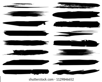 Colección vectorial de pintura negra gruesa artística de mano de pincel creativo conjunto aislado sobre fondo blanco. Un grupo de bocetos abstractos para la educación en diseño o la decoración de arte gráfico