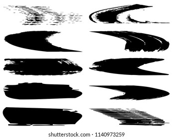 Vector collection of artistic grungy black paint hand made creative brush stroke set isolated on white background. A group of abstract grunge sketches for design education or graphic art decoration