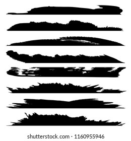 Colección vectorial de pintura negra gruesa artística de mano de pincel creativo conjunto aislado sobre fondo blanco. Un grupo de bocetos abstractos para la educación en diseño o la decoración de arte gráfico