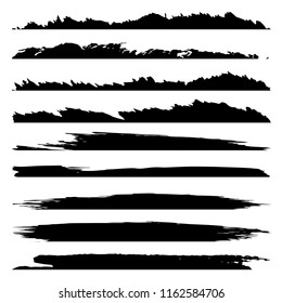 Vector collection of artistic grungy black paint hand made creative brush stroke set isolated on white background. A group of abstract grunge sketches for design education or graphic art decoration