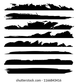 Colección vectorial de pintura negra gruesa artística de mano de pincel creativo conjunto aislado sobre fondo blanco. Un grupo de bocetos abstractos para la educación en diseño o la decoración de arte gráfico