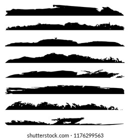 Vector collection of artistic grungy black paint hand made creative brush stroke set isolated on white background. A group of abstract grunge sketches for design education or graphic art decoration