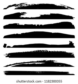Vector collection of artistic grungy black paint hand made creative brush stroke set isolated on white background. A group of abstract grunge sketches for design education or graphic art decoration