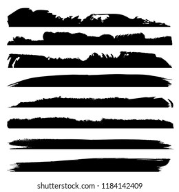 Colección vectorial de pintura negra gruesa artística de mano de pincel creativo conjunto aislado sobre fondo blanco. Un grupo de bocetos abstractos para la educación en diseño o la decoración de arte gráfico