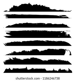 Colección vectorial de pintura negra gruesa artística de mano de pincel creativo conjunto aislado sobre fondo blanco. Un grupo de bocetos abstractos para la educación en diseño o la decoración de arte gráfico