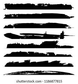 Vector collection of artistic grungy black paint hand made creative brush stroke set isolated on white background. A group of abstract grunge sketches for design education or graphic art decoration