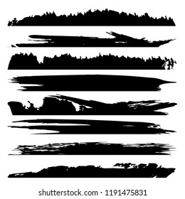 Vector collection of artistic grungy black paint hand made creative brush stroke set isolated on white background. A group of abstract grunge sketches for design education or graphic art decoration