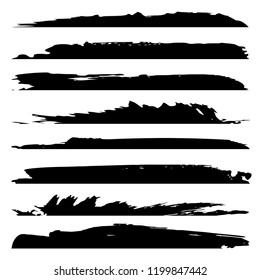 Colección vectorial de pintura negra gruesa artística de mano de pincel creativo conjunto aislado sobre fondo blanco. Un grupo de bocetos abstractos para la educación en diseño o la decoración de arte gráfico